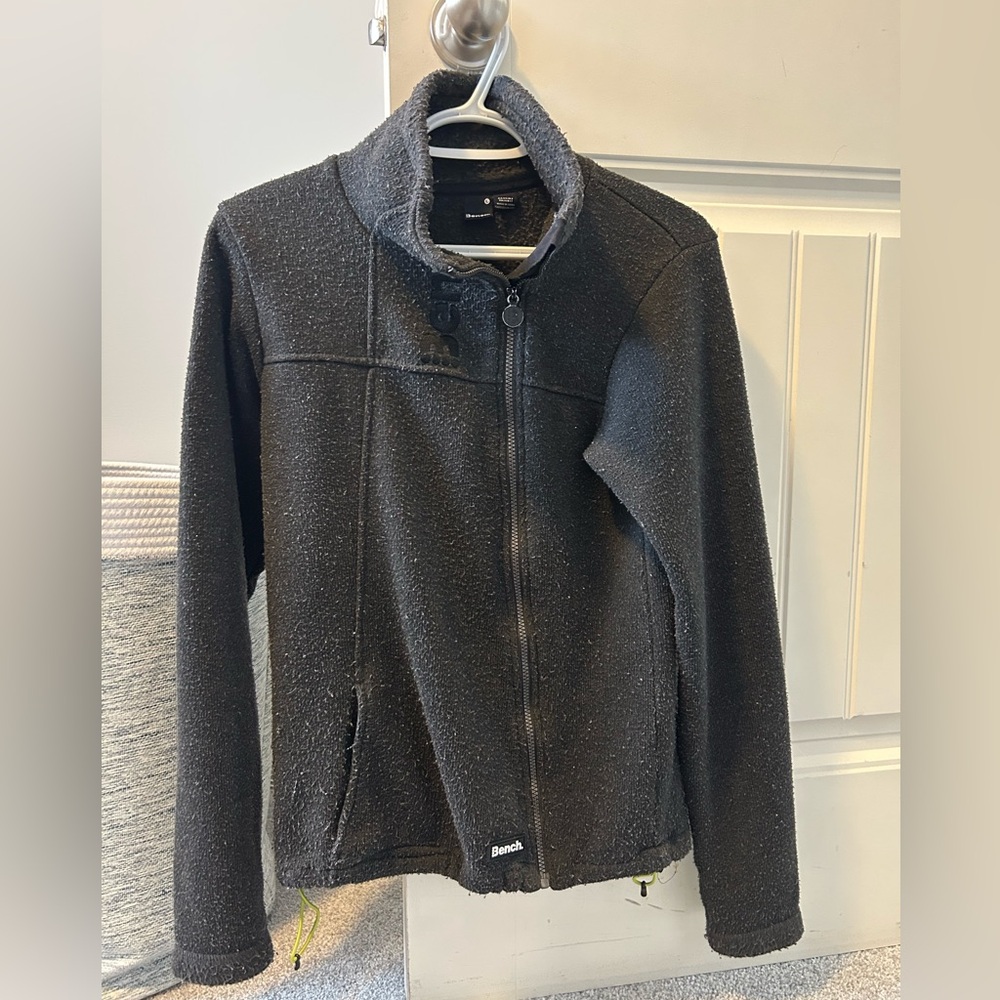 Bench Black Zip Up Sweater with Green Accents